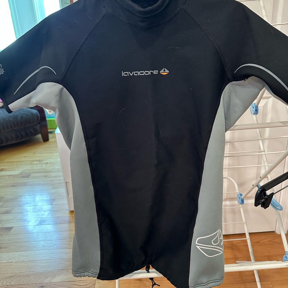 Women's Black and Gray Swim Top